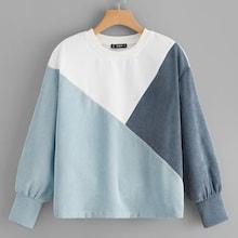 Romwe Drop Shoulder Colorblock Rib-knit Sweatshirt