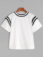 Romwe White Contrast Striped Trim T-shirt