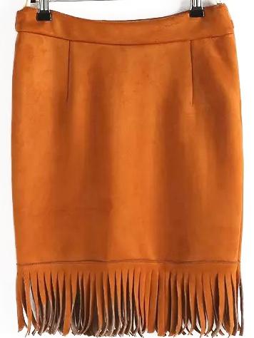 Romwe Slim Tassel Khaki Skirt