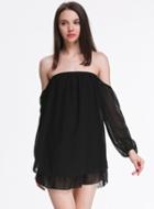 Romwe Off-shoulder Loose Black Dress