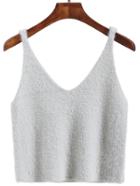 Romwe V Neck Mohair Grey Tank Top