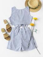Romwe Two Way Vertical Striped Bow Tie Crop Top With Shorts