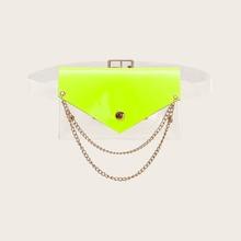 Romwe Double Layered Chain Decor Clear Bum Bag