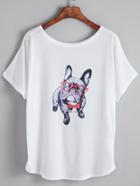 Romwe White Cartoon Print Dolman Sleeve T-shirt