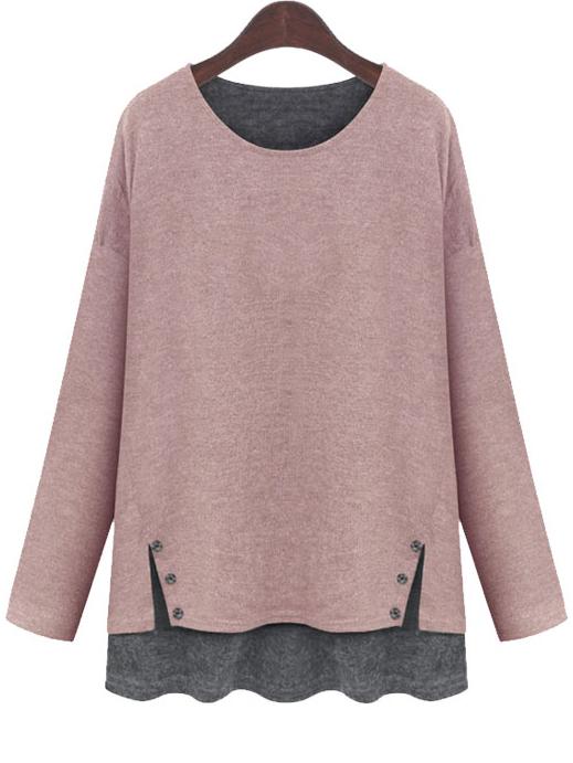 Romwe Pink Jumper With Contrast Side Split Hem