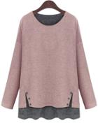 Romwe Pink Jumper With Contrast Side Split Hem
