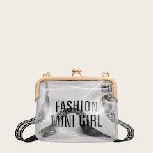 Romwe Slogan Print Kiss Lock Crossbody Bag