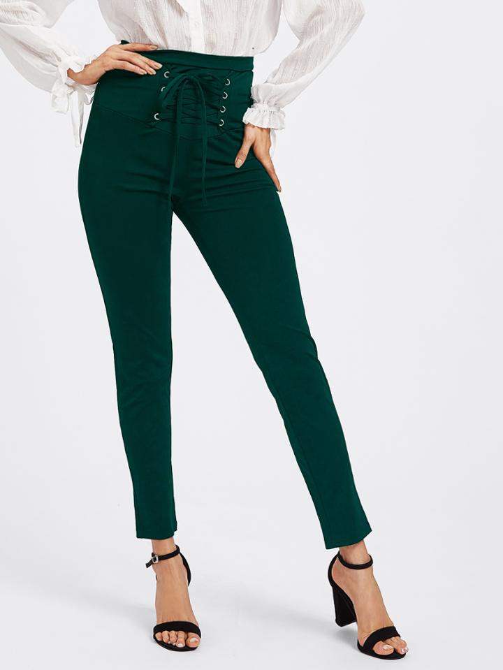 Romwe Eyelet Lace Up Pants