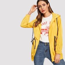 Romwe Zip Up Drawstring Hooded Windbreaker Jacket