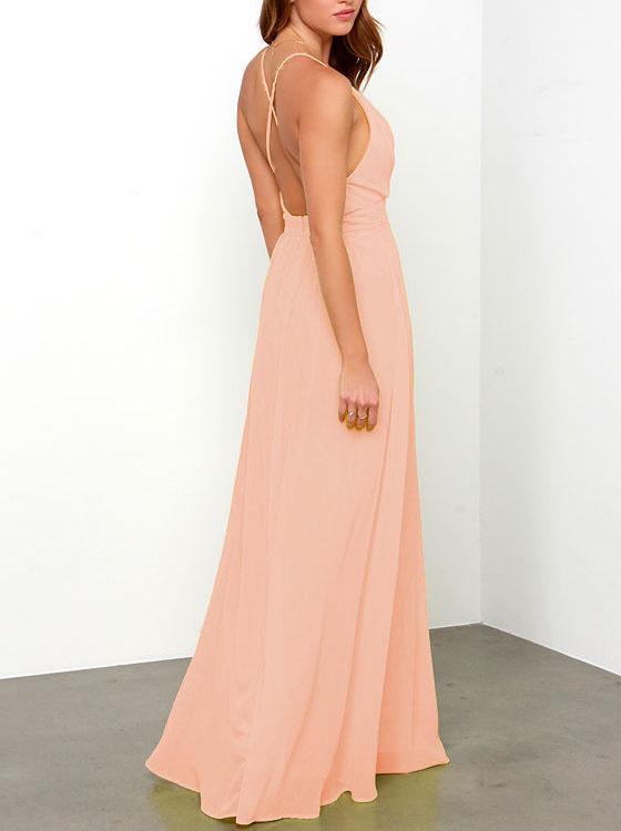Romwe Pink Spaghetti Strap Backless Elegance Maxi Dress