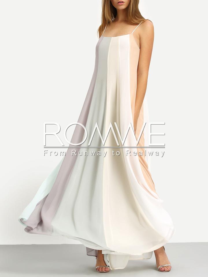 Romwe Multicolor Patchwork Spaghetti Strap Maxi Dress