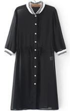 Romwe Contrast Collar With Buttons Chiffon Black Blouse