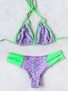 Romwe Contrast Trim Cutout Halter Bikini Set