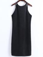 Romwe Black Glitter Spaghetti Strap Open Back Dress