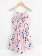 Romwe Floral Print Random Dual Pocket Romper
