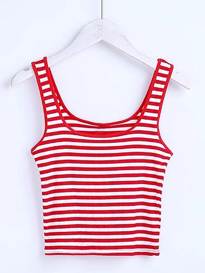 Romwe Scoop Neck Striped Tank Top