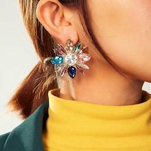 Romwe Color-block Gemstone Flower Stud Earrings 1pair