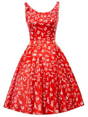 Romwe Red Printed Vintage Fit And Flare Dress