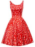 Romwe Red Printed Vintage Fit And Flare Dress