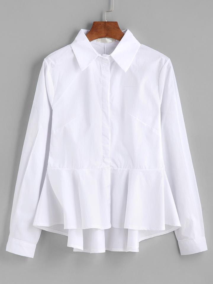 Romwe White Ruffle Peplum High Low Blouse