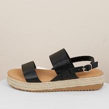 Romwe Two Band Buckle Heel Strap Jute Platform Sandals