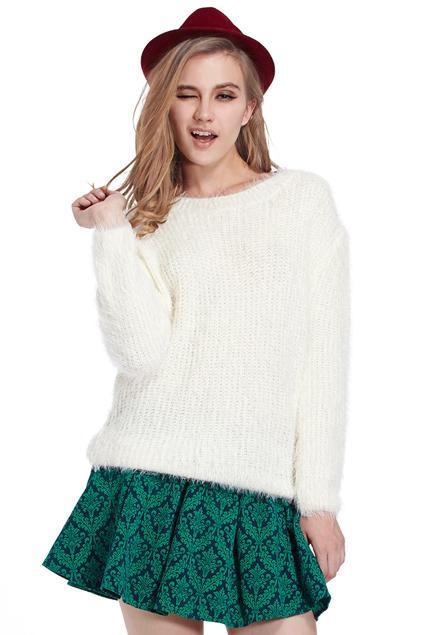 Romwe Romwe Knitted Sheer White Jumper