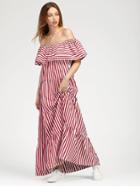 Romwe Contrast Striped Flounce Layered Tiered Peasant Dress