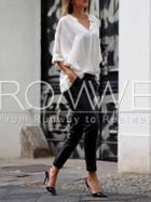 Romwe White V Neck Loose Blouse