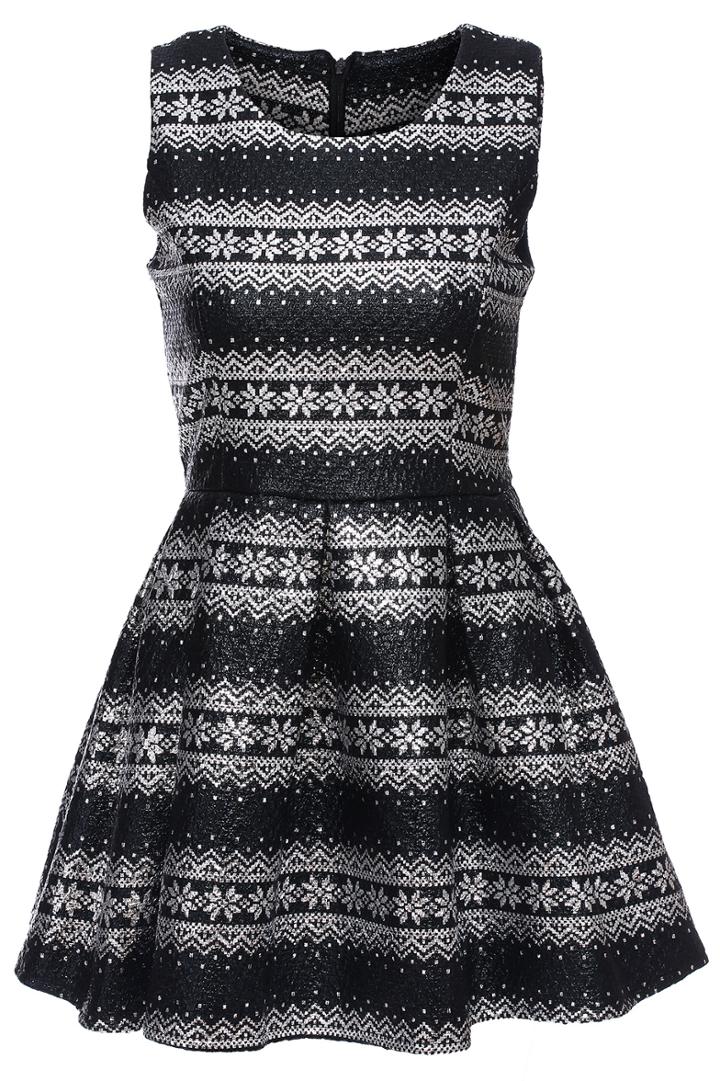 Romwe Silver Lacquer Print Sleeveless Dress