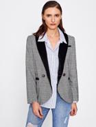 Romwe Velvet Shawl Collar Plaid Blazer