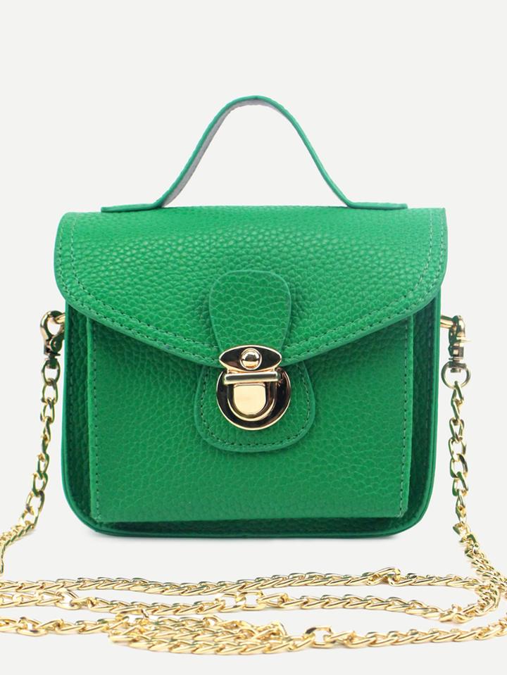 Romwe Green Pebbled Pu Flap Chain Bag