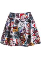 Romwe Newspaper Print Flare Short
