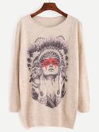 Romwe Apricot Avatar Print Drop Shoulder Jersey Sweater