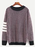 Romwe Round Neck Striped Contrast Trim Sweater
