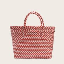 Romwe Two Tone Braided Tote Bag