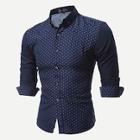 Romwe Men Stand Collar Polka Dot Shirt