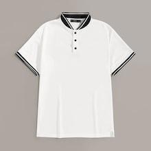 Romwe Guys Buttoned Front Ringer Polo Shirt