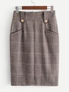 Romwe Split Back High Waist Plaid Skirt