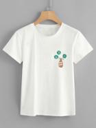 Romwe Clover Embroidered Tee