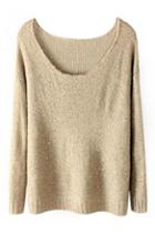 Romwe Sequined Sheer Khaki Jumper