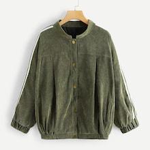 Romwe Plus Corduroy Tape Detail Jacket