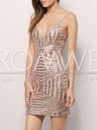 Romwe Gold Spaghetti Strap Backless Sequined Dress