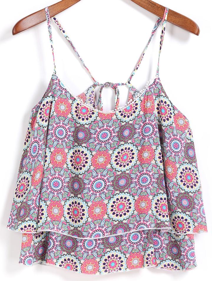 Romwe Spaghetti Strap Two Layels Florals Vest