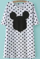 Romwe Polka Dot Mickey Print White T-shirt