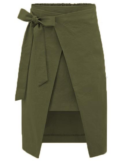 Romwe Bow-tie Waist Asymmetric Wrap Skirt - Olive Green