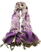 Romwe Tassel Floral Print Scarf-purple