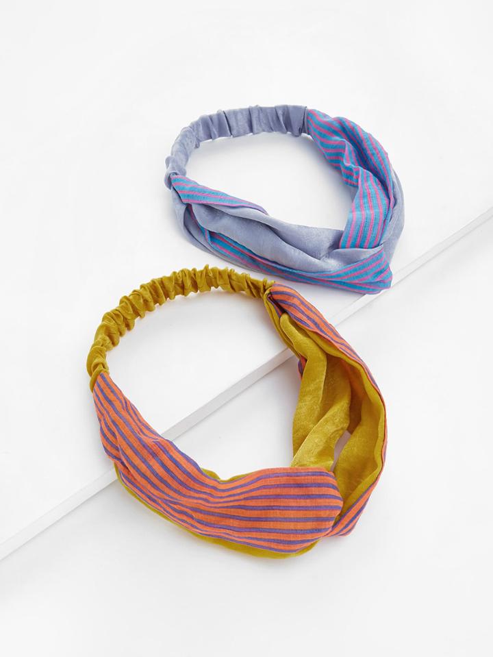 Romwe Striped Twisted Headband 2pcs
