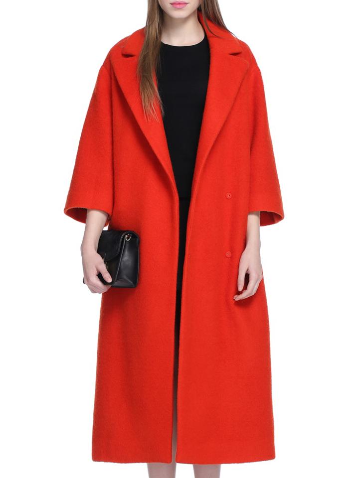 Romwe Red V Neck Length Sleeve Embroidered Coat