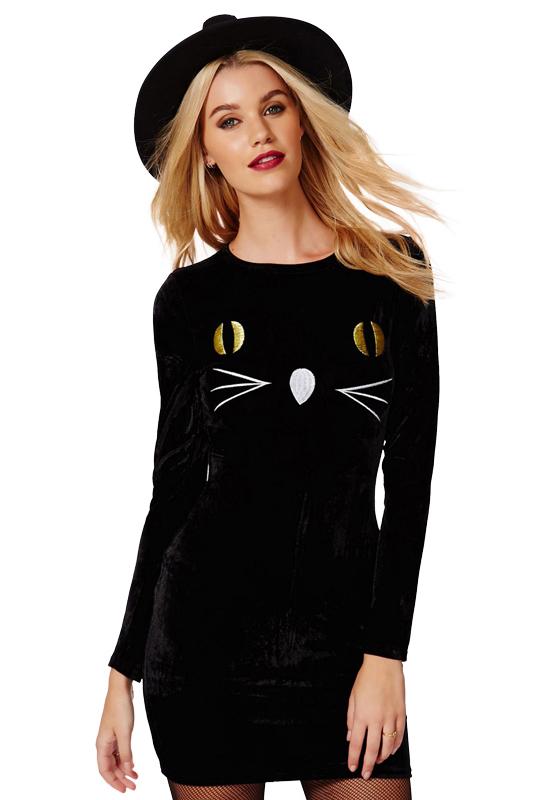 Romwe Cat Embroidered Bodycon Dress