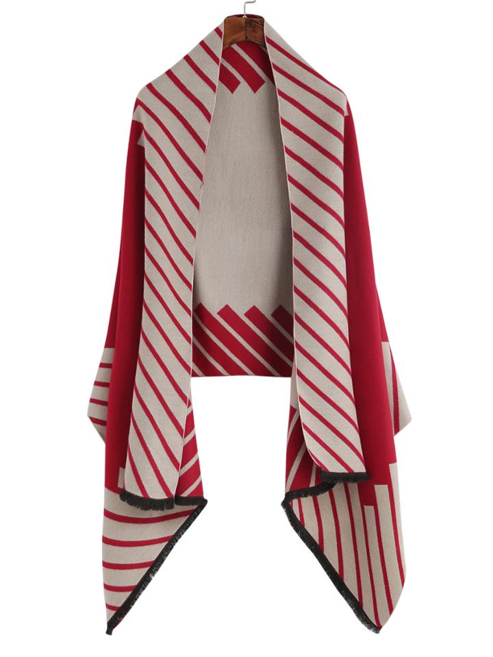 Romwe Red And Beige Stripe Shawl Scarf